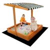 Kép 1/16 - Fa homokozó árnyékoló tetővel Baby Mix 120x120 cm zöld-fehér