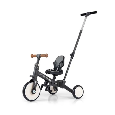 Gyerek háromkerekű bicikli 5az1-ben Milly Mally Optimus Max tolókarral dark grey