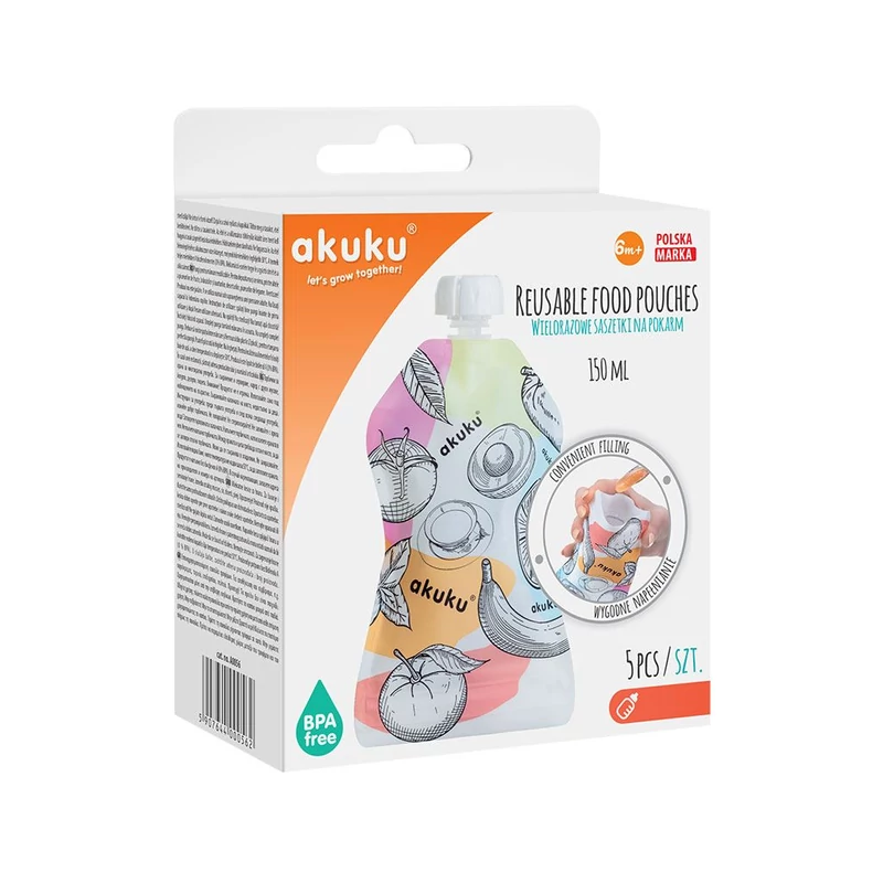 Akuku újrahasználható ételtároló tasakok 150 ml 5 db