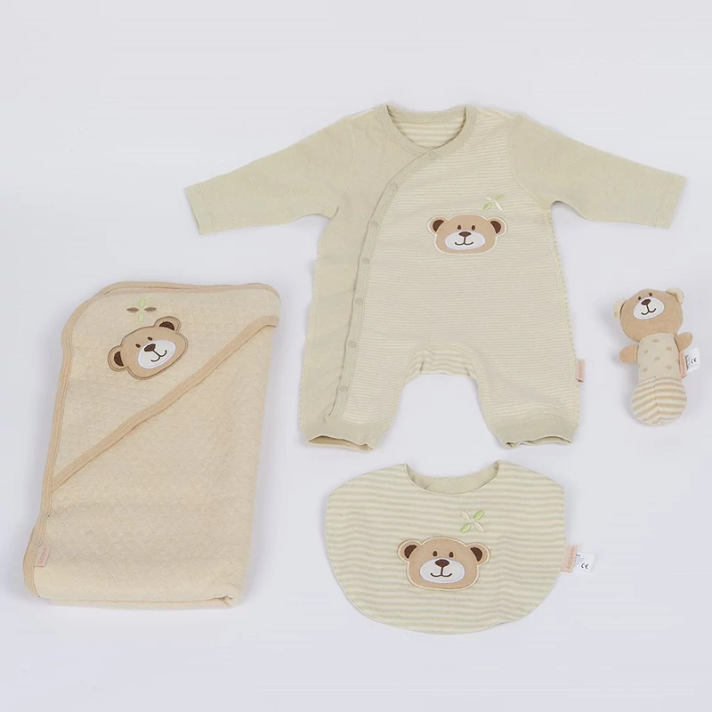 4 részes baba ajándékszett BIO pamut New Baby bézs