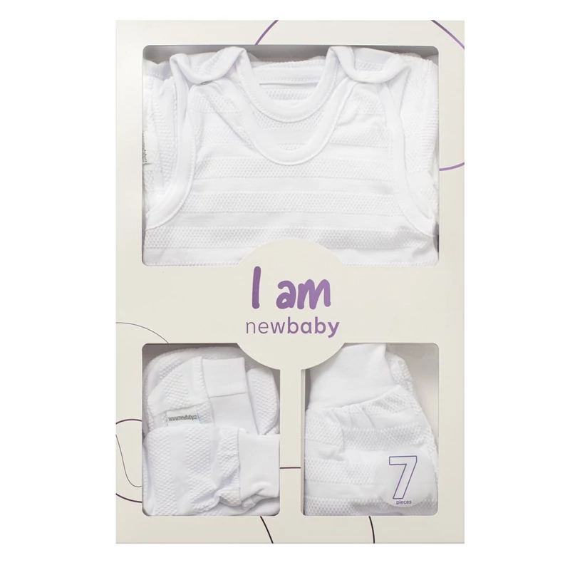 7-részes baba együttes újszülötteknek New Baby I AM fehér