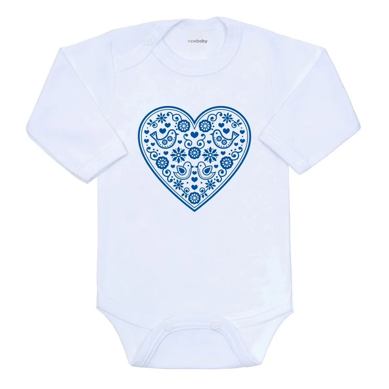 Baba body nyomtatással New Baby Népi minta kék szív