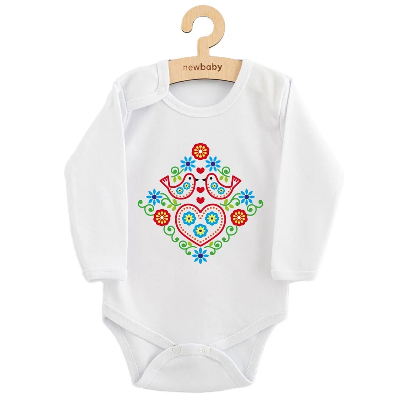 Baba body nyomtatással New Baby Népi minta kismadarak