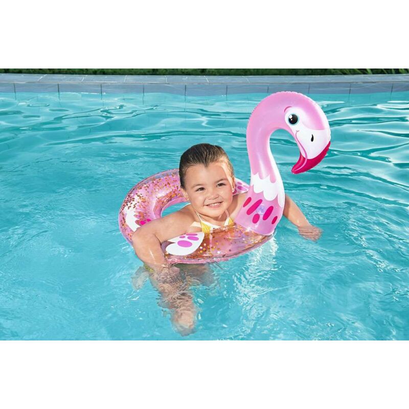 Bestway felfújható gyerek úszógumi csillámokkal 61x61 cm Flamingó