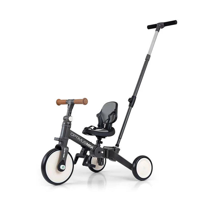 Gyerek háromkerekű bicikli 5az1-ben Milly Mally Optimus Max tolókarral dark grey