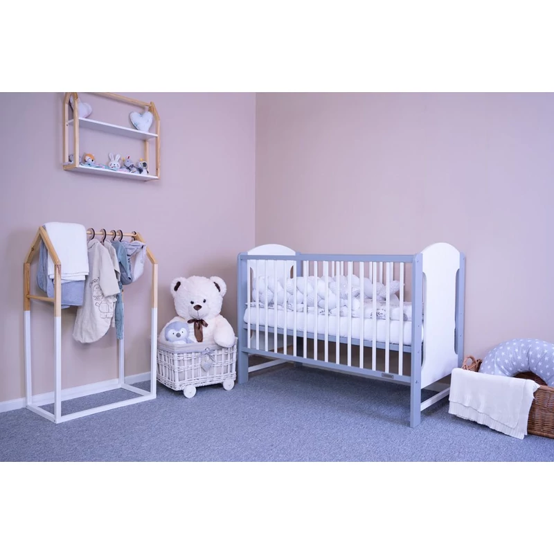 Gyerek kiságy New Baby ELSA standard fehér-szürke