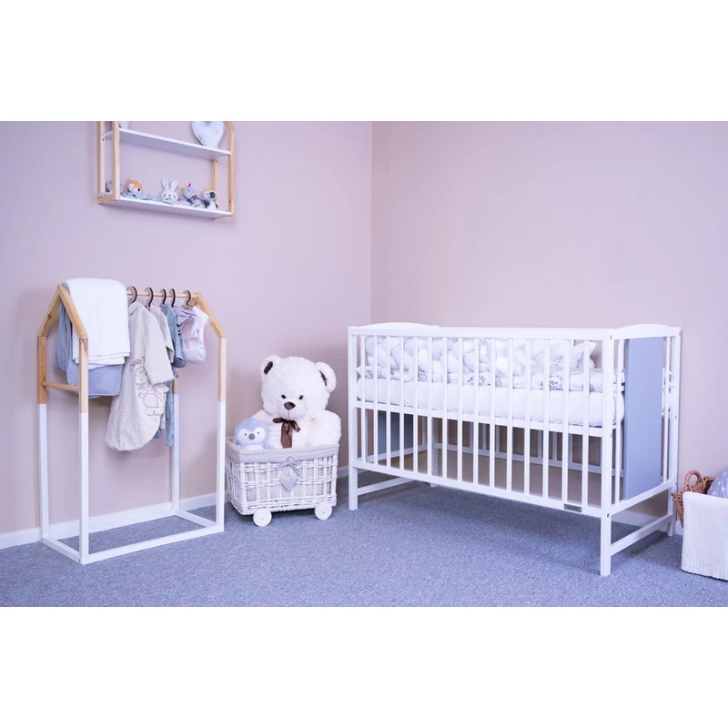 Gyerek kiságy New Baby POLLY standard fehér-szürke