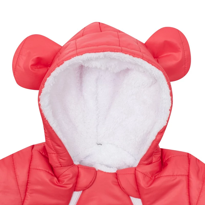 Téli kezeslábas kapucnival és fülekkel New Baby Pumi red raspberry
