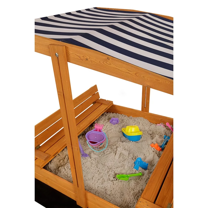 Zárható fa homokozó padokkal és tetővel gyerekeknek Baby Mix 120x120 cm