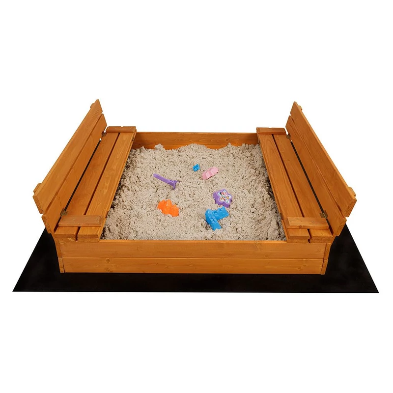 Zárható fa homokozó padokkal és tetővel gyerekeknek Baby Mix 120x120 cm szürke