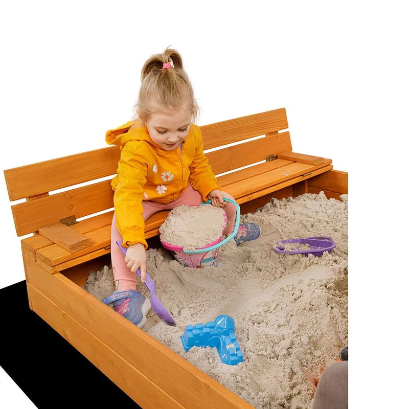 Zárható fa homokozó padokkal és tetővel gyerekeknek Baby Mix 120x120 cm szürke