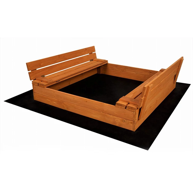 Zárható fa homokozó padokkal és tetővel gyerekeknek Baby Mix 120x120 cm szürke