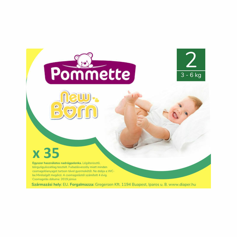 Pommette New Born pelenka Fehér csomagban (2-es) 3 - 6 kg (35 db/cs)