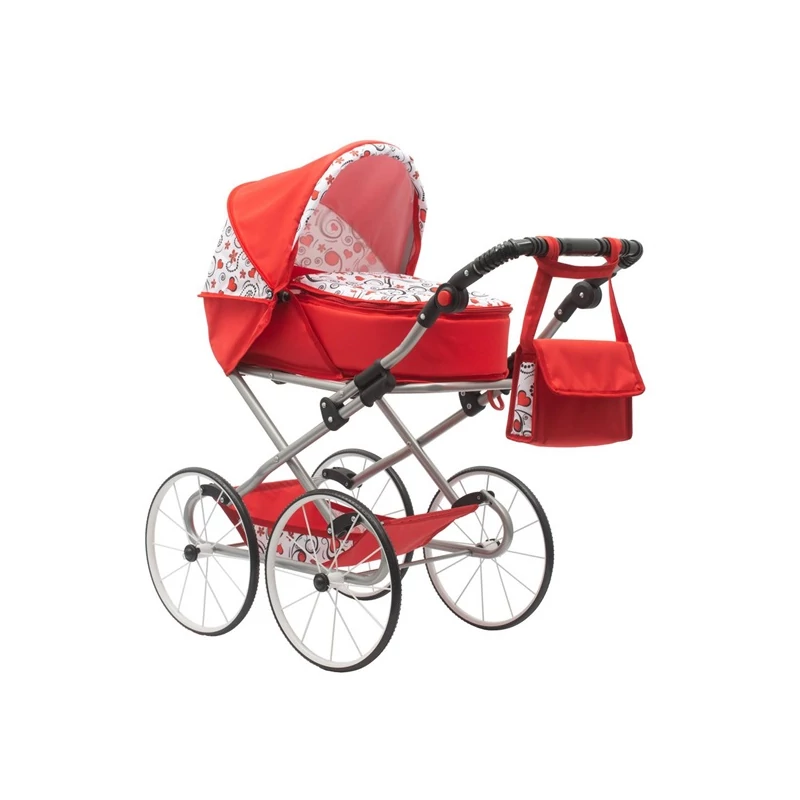 Gyermek Retro babakocsi babáknak 2az1-ben New Baby Anna piros szívecskével